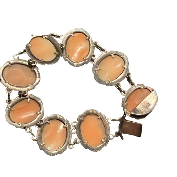 Stunning antique 800 silver Carved shell cameo victorian art deco Bracelet - Picture 4 of 6